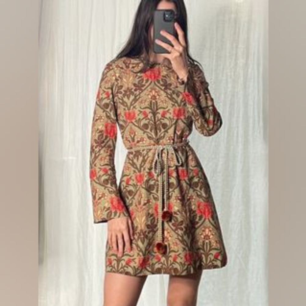 NWT Zara Tapestry Print Linen Cotton Dress Size L